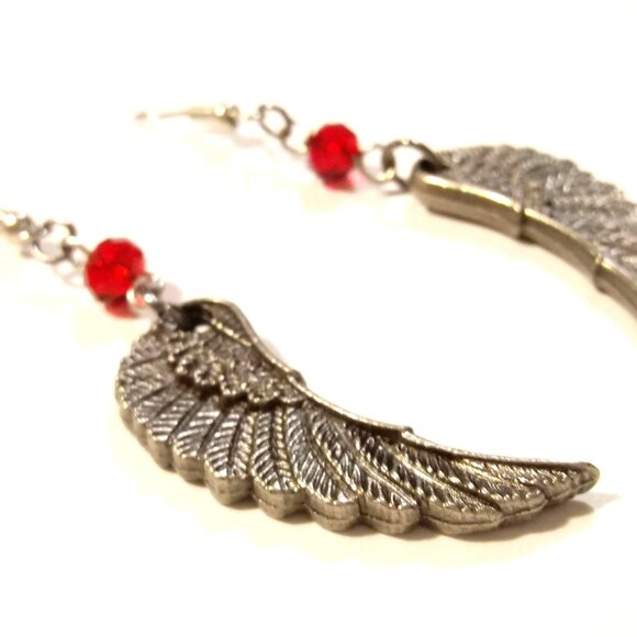Fallen Angel Wing Pewter Earrings - Picture 4 of 5